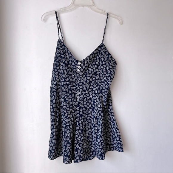 Vintage y2k Circa 2000 Navy Blue White Floral Frilly Romper S - Picture 1 of 4